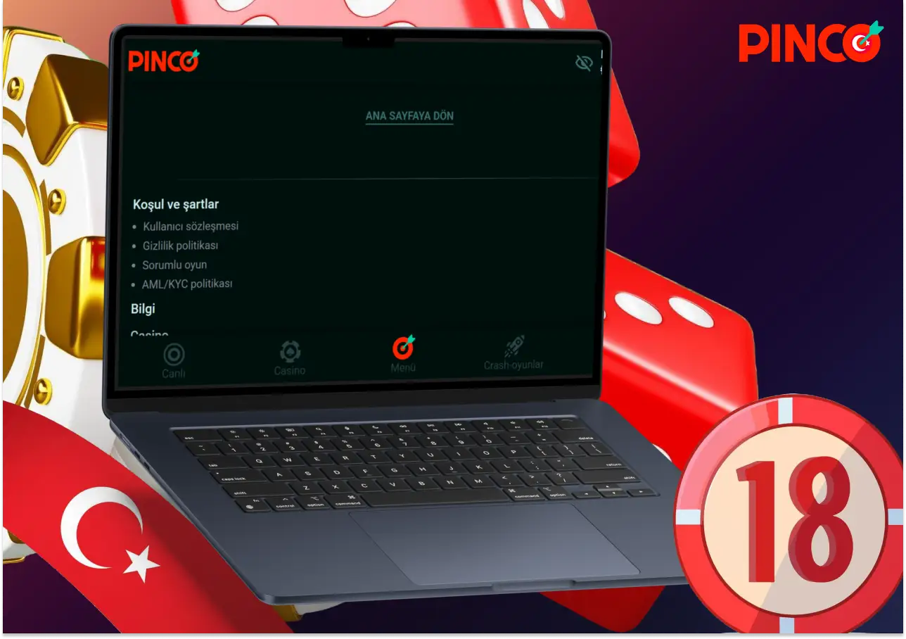 Bahis şirketi Pinco'da finansal işlemlere ilişkin hüküm ve koşullar